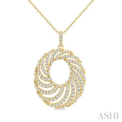1 Ctw Open Window Swirl Circle Round Cut Diamond Fashion Pendant With Chain in 14K Yellow Gold