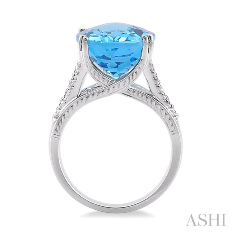 16x12 MM Oval Cut Blue Topaz and 1/4 Ctw Round Cut Diamond Semi-Precious Ring in 14K White Gold