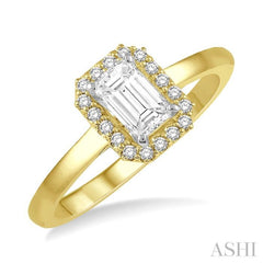 1/3 Ctw Round Cut Diamond Engagement Ring With 1/4 Ct Emerald Cut Center Stone in 14K Yellow and White Gold