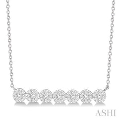 1/2 Ctw Circular Mount Bar Lovebright Round Cut Diamond Necklace in 14K White Gold