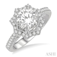 5/8 Ctw Star Border 6.5MM Round Cut Diamond Semi-Mount Engagement Ring in 14K White Gold