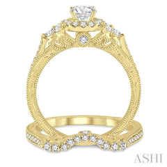 7/8 Ctw Diamond Wedding Set with 3/4 Ctw Round Cut Engagement Ring and 1/5 Ctw Wedding Band in 14K Yellow Gold