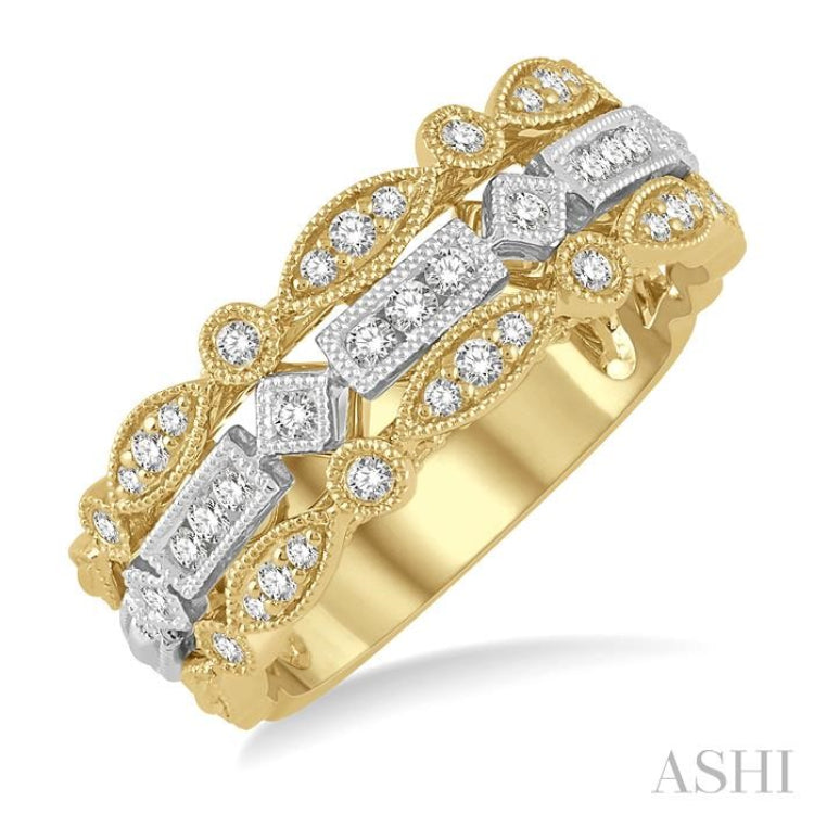 3/8 Ctw Two Tone Geometric Rows Round Cut Diamond Fashion Band in 14K Yellow and White Gold