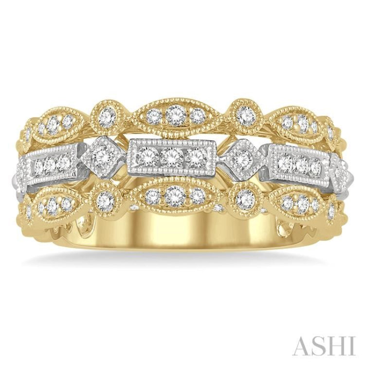3/8 Ctw Two Tone Geometric Rows Round Cut Diamond Fashion Band in 14K Yellow and White Gold