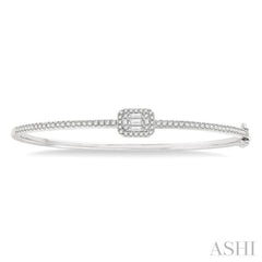 1 Ctw Emerald Shape Fusion Baguette and Round Cut Diamond Stackable Bangle in 14K White Gold