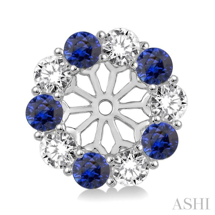 2.9 MM Round Cut Sapphire and 1 Ctw Round Cut Diamond Precious Earrings Jacket in 14K White Gold