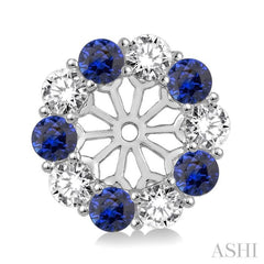2.9 MM Round Cut Sapphire and 1 Ctw Round Cut Diamond Precious Earrings Jacket in 14K White Gold