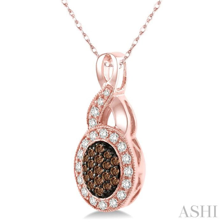 1/3 Ctw Round Cut White and Champagne Brown Diamond Pendant in 10K Rose Gold with Chain
