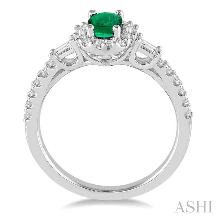 6x4 MM Oval Shape Emerald and 3/8 Ctw Diamond Precious Ring in 14K White Gold