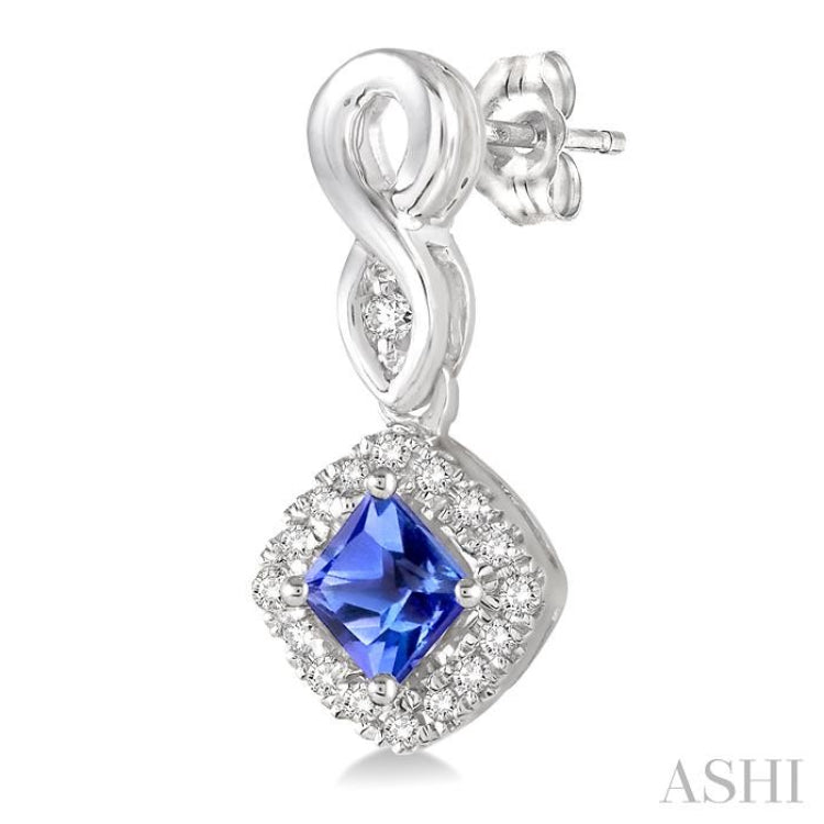 4x4 MM Cushion Shape Tanzanite and 1/5 Ctw Round Cut Diamond Earrings in 10K White Gold