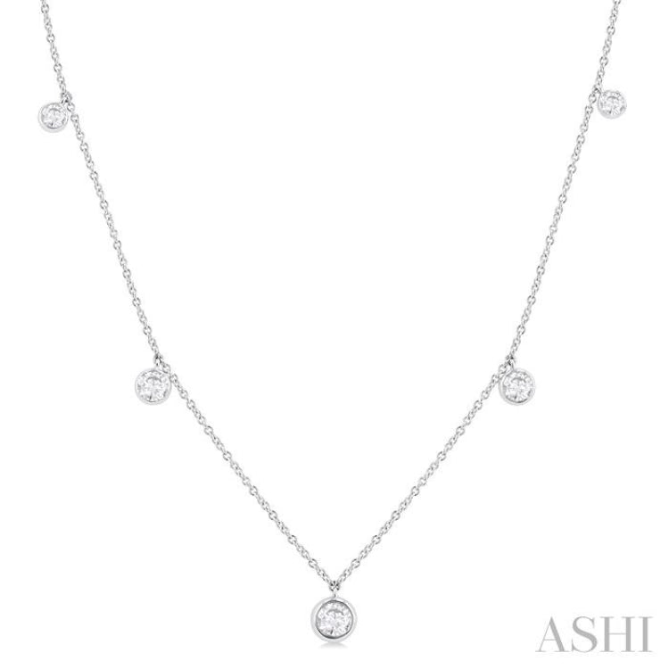 1 Ctw Bezel Set Round Cut Diamond Station Necklace in 14K White Gold
