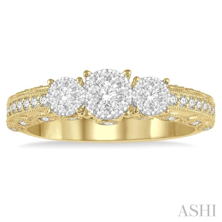 1/2 Ctw Tri-Mount Lovebright Round Cut Diamond Ring in 14K Yellow & White Gold