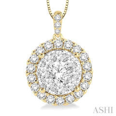 1 Ctw Round Cut Diamond Lovebright Pendant in 14K Yellow and White Gold with Chain