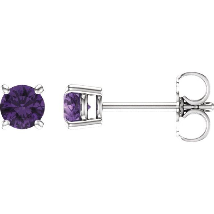Sterling Silver 4 mm Natural Amethyst Earrings