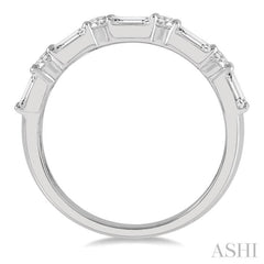 1 1/5 Ctw Double Baguette and Round Cut Diamond Fashion Band in 14K White Gold