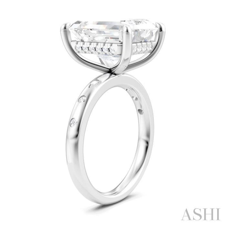 1/5 Ctw Akari Emerald Shape Round Cut Diamond Semi-Mount Engagement Ring in 14K White Gold