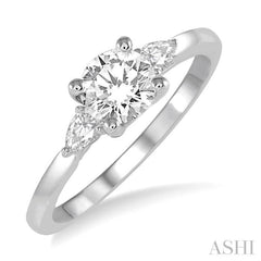 3/4 Ctw Pear and Round Cut Diamond Ladies Engagement Ring With 1/2 Ct Round Cut Center Stone in 14K White Gold