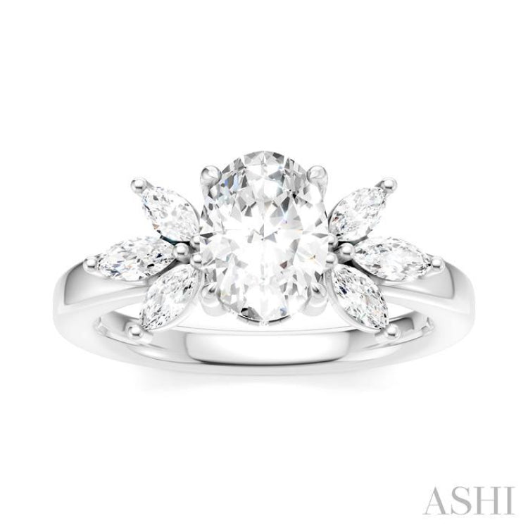 1/2 Ctw Akari Oval Shape Marquise and Round Cut Diamond Semi-Mount Engagement Ring in 14K White Gold