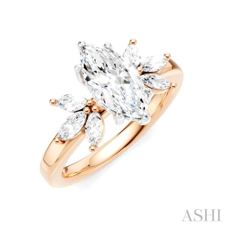 1/2 Ctw Akari Marquise and Round Cut Diamond Semi-Mount Engagement Ring in 14K Rose and White Gold