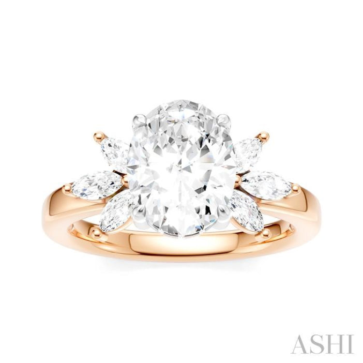 1/2 Ctw Akari Oval Shape Marquise and Round Cut Diamond Semi-Mount Engagement Ring in 14K Rose and White Gold