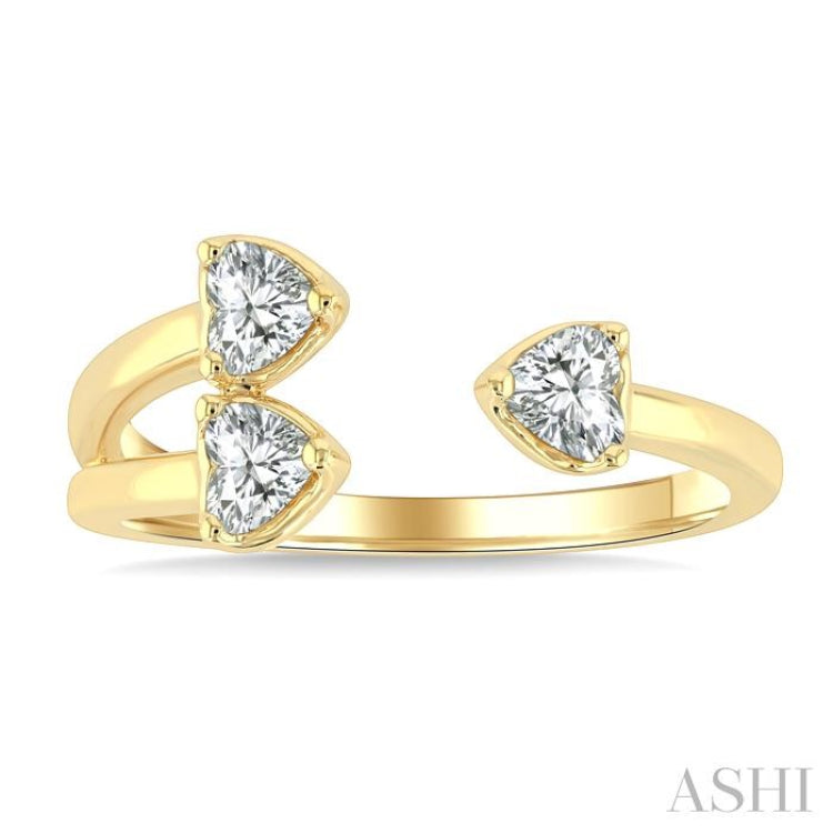 1/2 Ctw Split Triple Heart Diamond Open Fashion Ring in 14K Yellow Gold