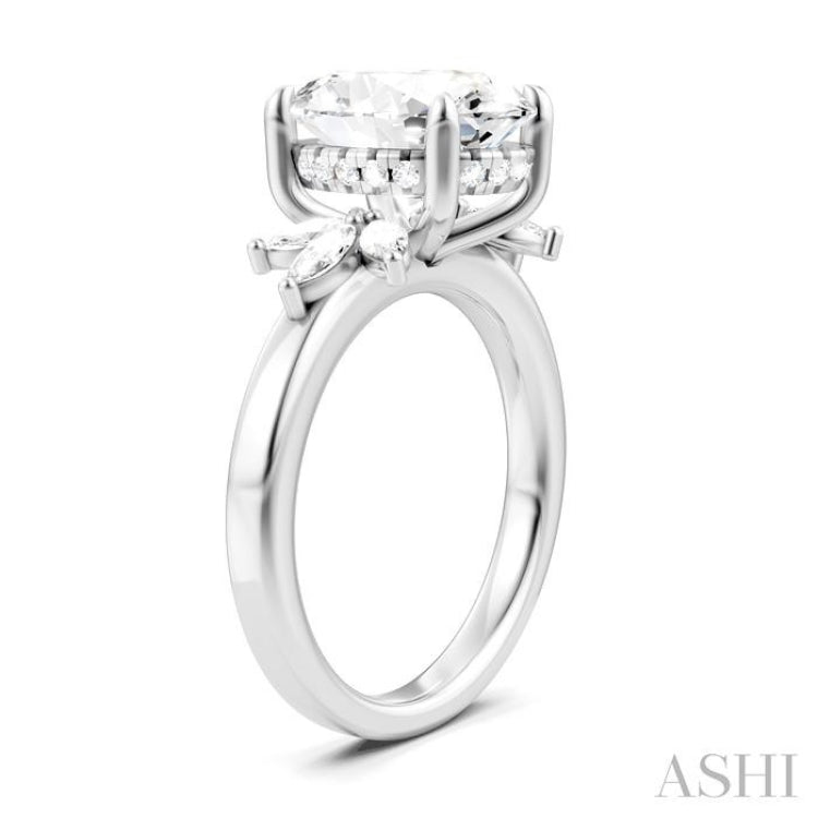 1/2 Ctw Akari Oval Shape Marquise and Round Cut Diamond Semi-Mount Engagement Ring in 14K White Gold