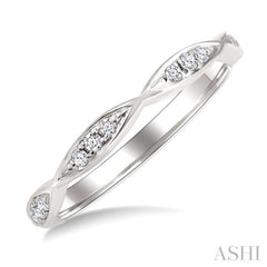 1/10 Ctw Marquise Carved Link Round Cut Diamond Stackable Wedding Band in 14K White Gold