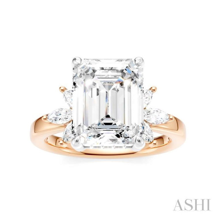 5/8 Ctw Emerald Shape Marquise and Round Cut Diamond Semi-Mount Engagement Ring in 14K Rose and White Gold