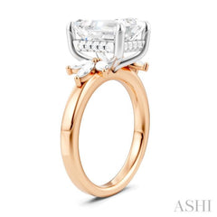 5/8 Ctw Emerald Shape Marquise and Round Cut Diamond Semi-Mount Engagement Ring in 14K Rose and White Gold