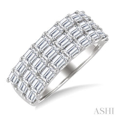 3 Ctw Triple Row Emerald Cut Diamond Fashion Wide Band in 14K White Gold