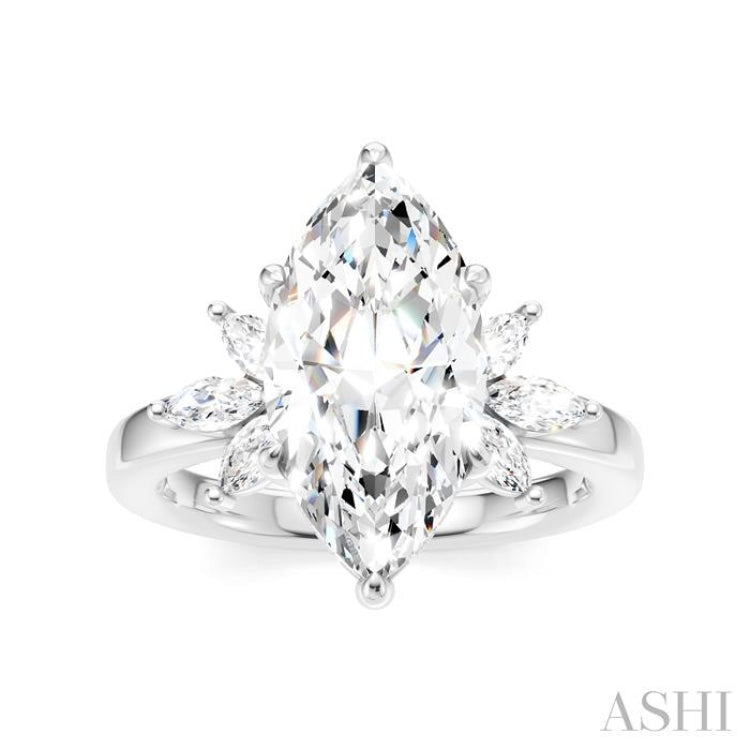 1/2 Ctw Akari Marquise and Round Cut Diamond Semi-Mount Engagement Ring in 14K White Gold