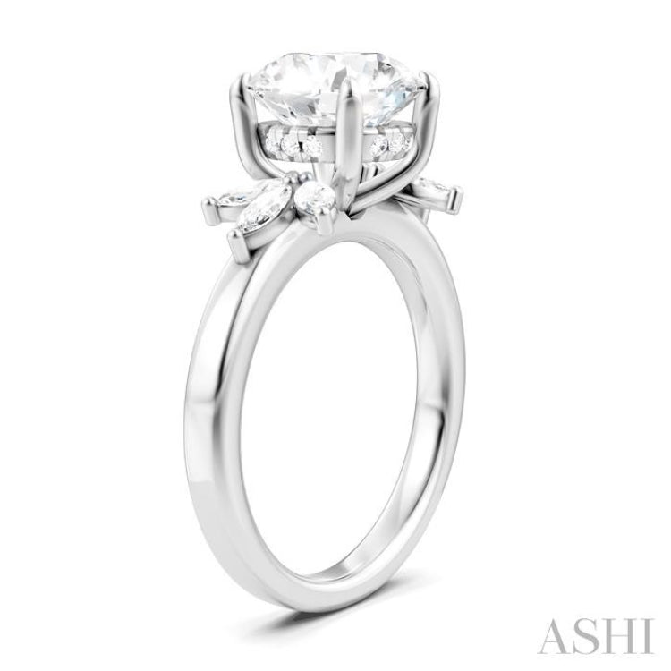 1/2 Ctw Akari Circular Shape Marquise and Round Cut Diamond Semi-Mount Engagement Ring in 14K White Gold