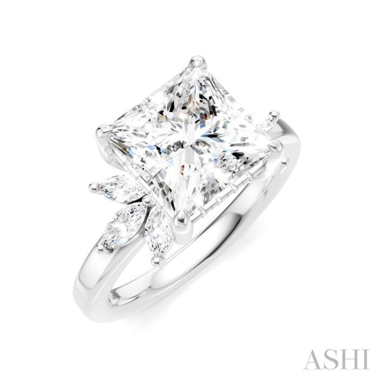 1/2 Ctw Akari Princess Shape Marquise and Round Cut Diamond Semi-Mount Engagement Ring in 14K White Gold