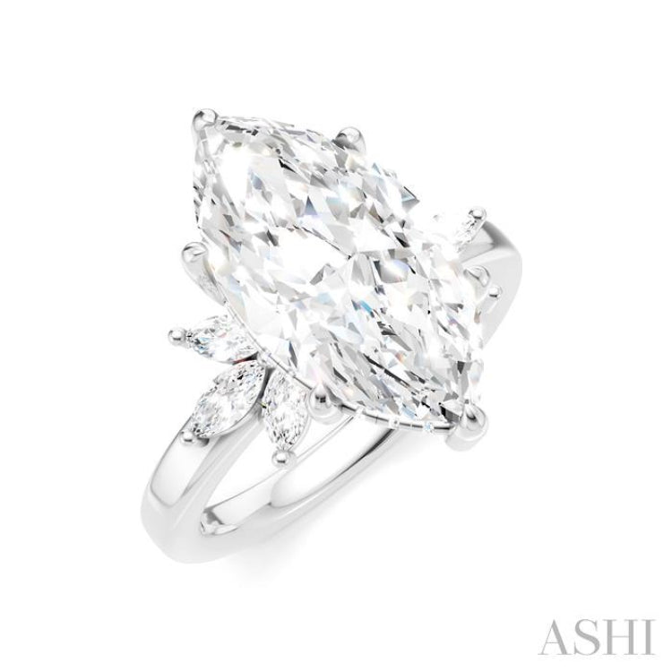 5/8 Ctw Akari Marquise and Round Cut Diamond Semi-Mount Engagement Ring in 14K White Gold