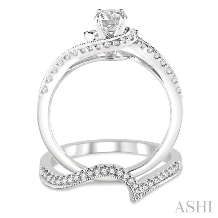 5/8 Ctw Diamond Wedding Set with 1/2 Ctw Round Cut Engagement Ring and 1/6 Ctw Wedding Band in 14K White Gold
