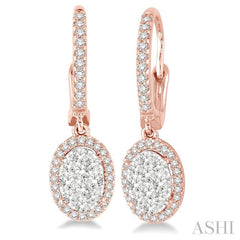 5/8 Ctw Oval Shape Diamond Lovebright Earrings in 14K Rose and White Gold