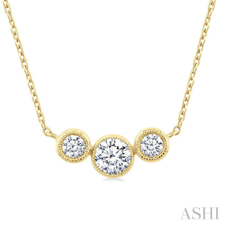1/2 Ctw Past, Present & Future 3-Stone Bezel Set Round Cut Diamond Necklace in 14K Yellow Gold