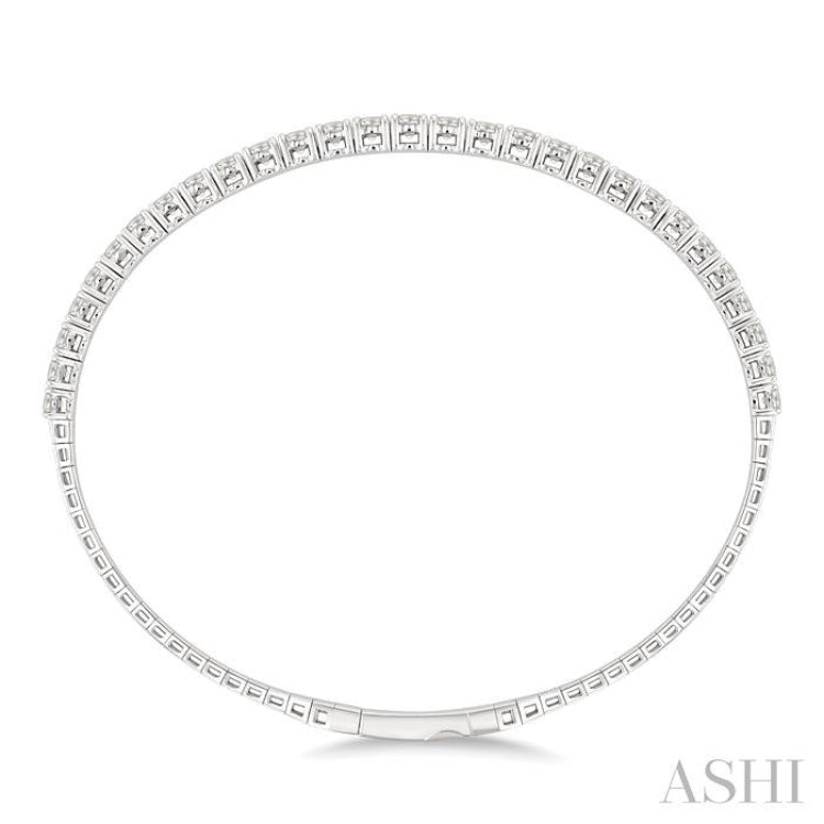 3 Ctw Round Cut Diamond Halfway Graduated Flex Bangle in 14K White Gold