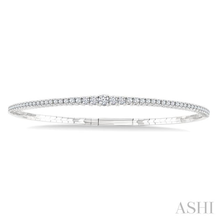 1 Ctw Round Cut Diamond Halfway Graduated Flex Bangle in 14K White Gold