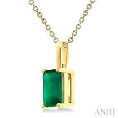 7X5MM Octagon Shape Emerald Precious Solitaire Pendant With Chain in 14K Yellow Gold