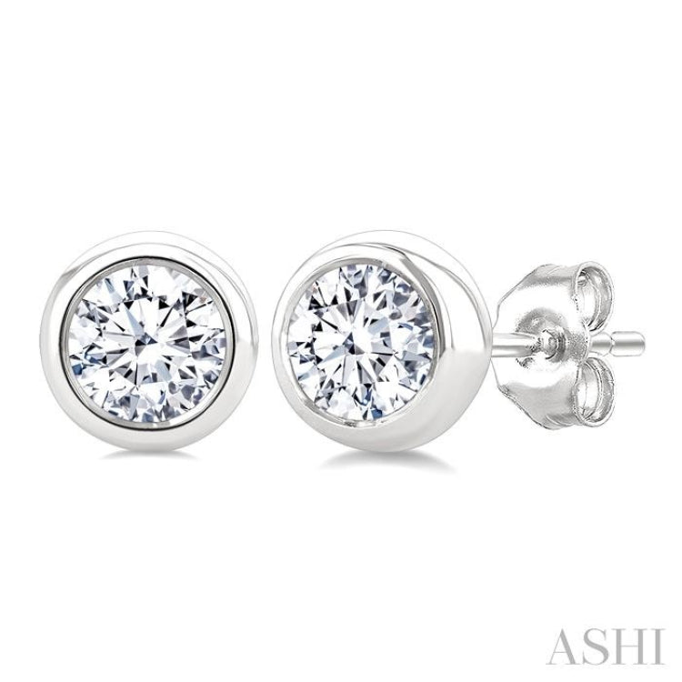 5/8 Ctw Bezel Set Round Cut Diamond Stud Earrings in 14K White Gold