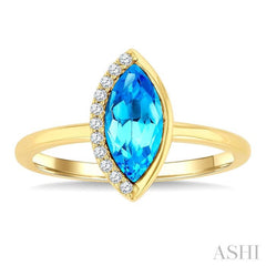 1/20 Ctw 10X5MM Marquise Cut Blue Topaz and Round Cut Diamond Semi-Precious Fashion Ring in 10K Yellow Gold