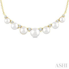 3.5 MM-5 MM Cultured Pearl and 1/6 Ctw Round Cut Diamond Smile Necklace in 10K Yellow Gold