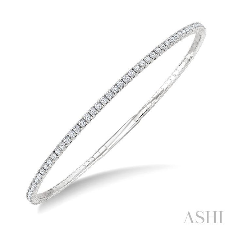 2 Ctw Full Length Round Cut Diamond Straight Flex Bangle in 14K White Gold