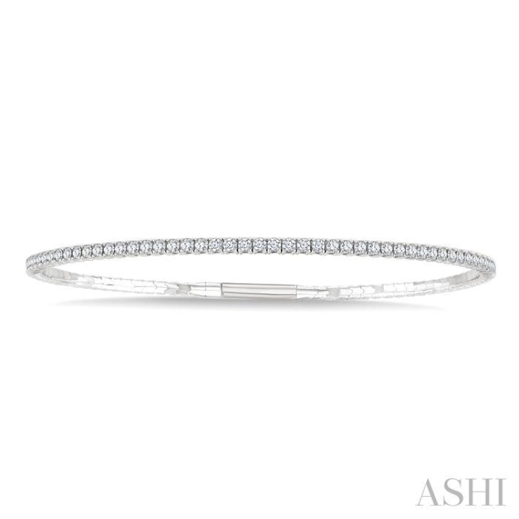 2 Ctw Full Length Round Cut Diamond Straight Flex Bangle in 14K White Gold