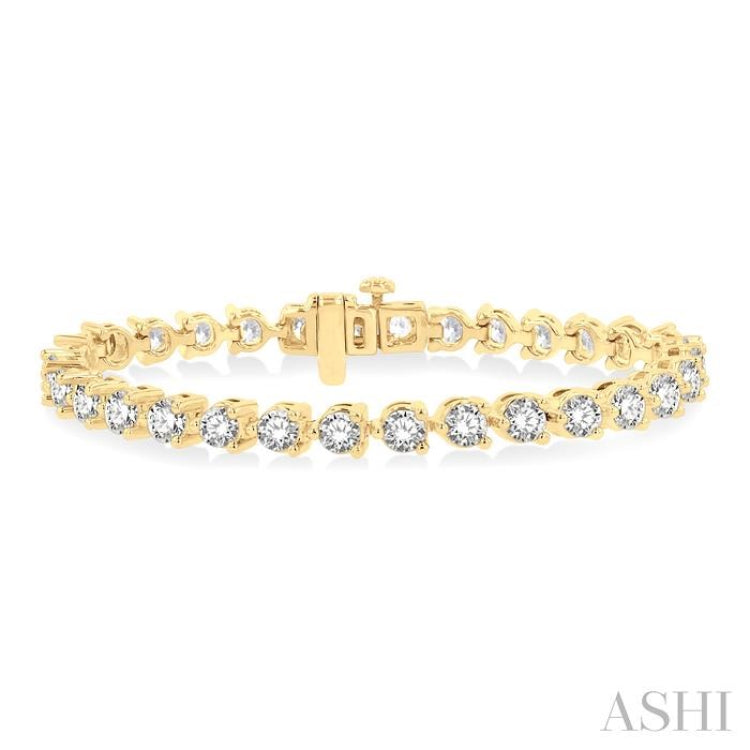 10 Ctw 3 Prong Round Cut Diamond Tennis Bracelet in 14K Yellow Gold