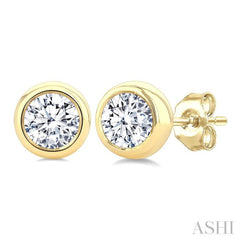 5/8 Ctw Bezel Set Round Cut Diamond Stud Earrings in 14K Yellow Gold