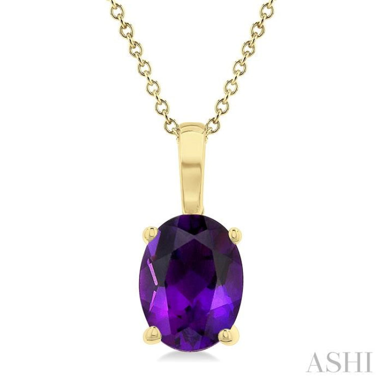 8X6 MM Oval Cut Amethyst Semi-Precious Solitaire Pendant With Chain in 14K Yellow Gold