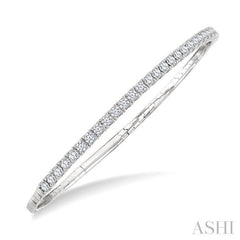 2 Ctw Round Cut Diamond Halfway Straight Flex Bangle in 14K White Gold