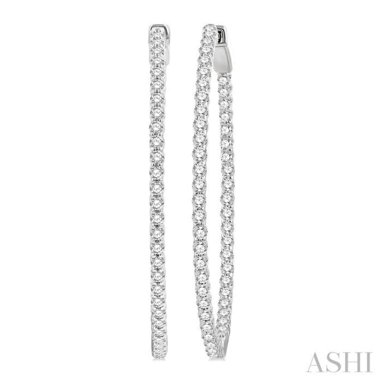 2 Ctw Inside & Outside Round Cut Diamond Hoop Earrings in 14K White Gold